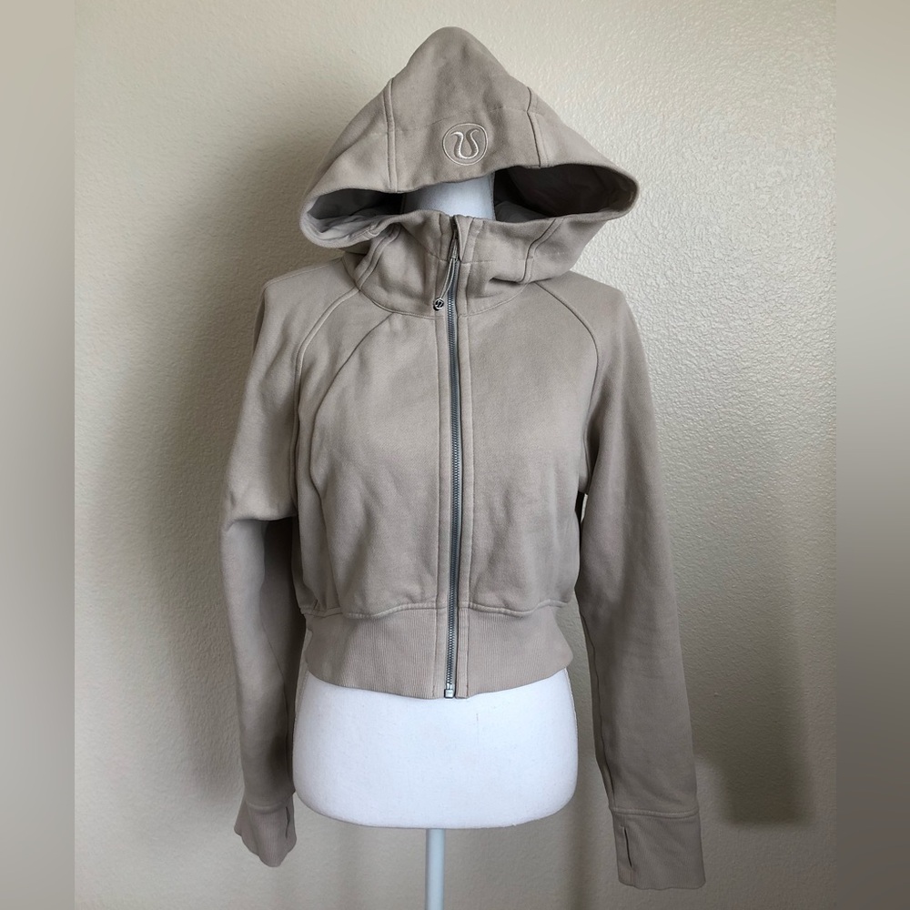 Lululemon scuba full zip cropped hoodie beige jacket S M 6 sweatshirt heathered